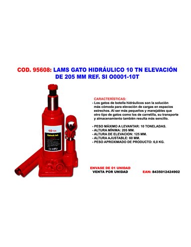 LAMS GATO HIDR�ULICO 10 TN ELEVACI�N 205 MM REF. SI O0001-10T