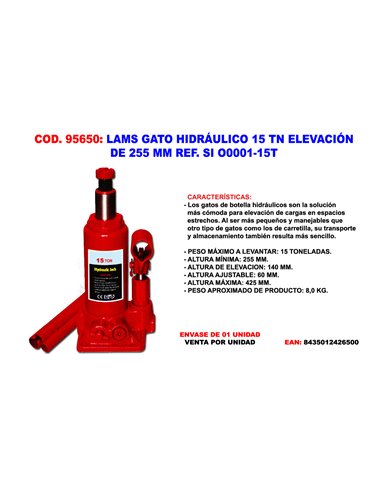 LAMS GATO HIDR�ULICO 15 TN ELEVACI�N 255 MM REF. SI O0001-15T