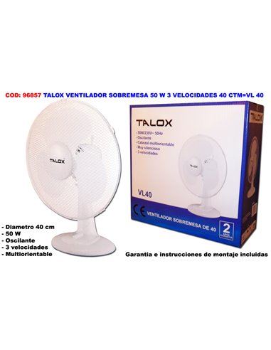 TALOX VENTILADOR SOBREMESA 50 W 3 VELOCIDADES RT-40/VL40/FT40A