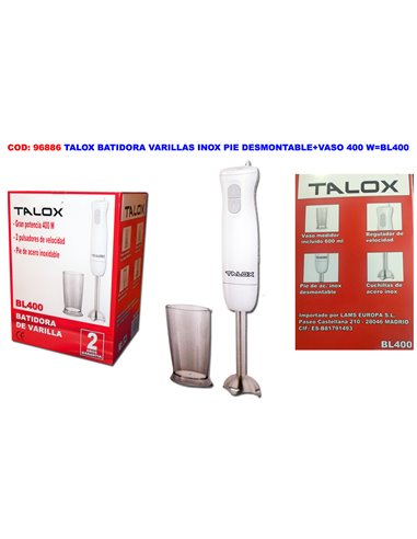 TALOX BATIDORA VARILLAS INOX PIE DESMONTABLE+VASO 400 WBL400