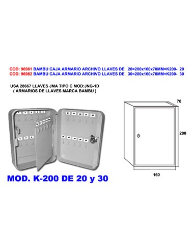 AVL CAJA ARMARIO ARCHIVO LLAVES DE   20200x160x70MMK200-  20