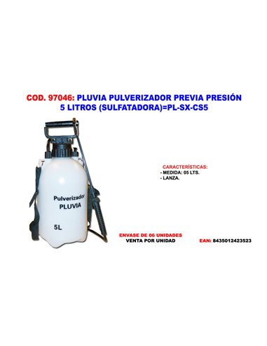 PLUVIA PULVERIZADOR PREVIA PRESION 5 L (SULFATADORA)PL-SX-CS5