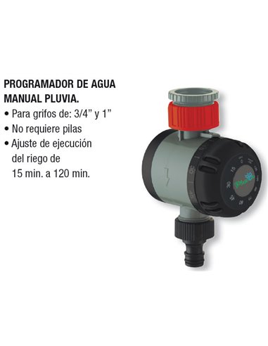 PLUVIA TEMPORIZADOR RIEGO HASTA 120 MINUTOS MANUAL PLSD21101