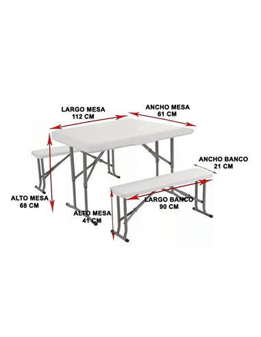 MESA+2 BANCO PLEGABLE CAMPING112x67xH72 BANCO90x21xH 41HP113PZ