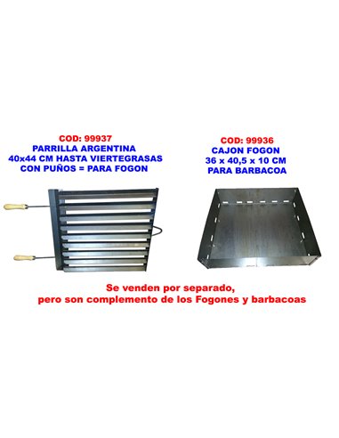 PARRILLA ARGENTINA 40x44 CM HASTA VIERTEGRASAS+PU�OS PARA FOGON 