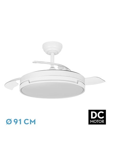 Ventilador de techo LED regulable “Papiro” Ø91cm con aspas retráctiles, motor DC, memoria de color y mando a distancia (48W 3CCT