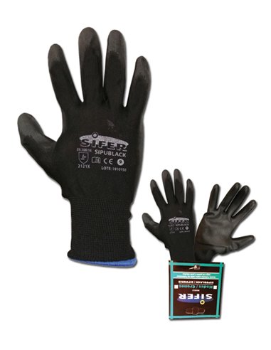 Guante Sifer Poliuretano Negro Nylon T 10SI789 Sipublack Hades