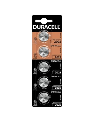 Duracell Lithium Battery 3V Button CR2025 20x2.5mm Blister Pack of 5 Units