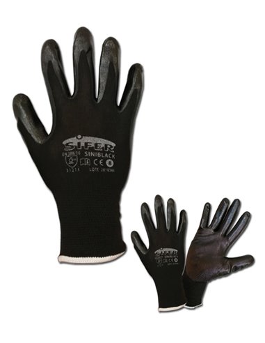 Sifer Black Nitrile Glove Nylon T 9SI697 Siniblack-Titan