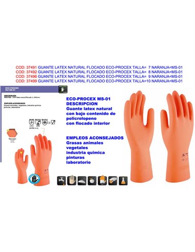 Finstock beflockter Naturlatexhandschuh Eco-Procex T-7 orange