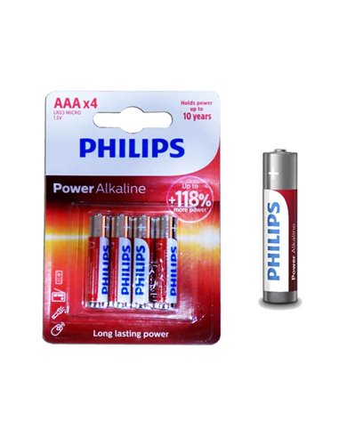 Pilas alcalinas Philips PowerLife LR03 AAA blister 4 unidades