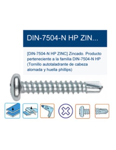 Tornillo autotaladrante 7504-N HP alomada PH2 4,2x22 ABR4222