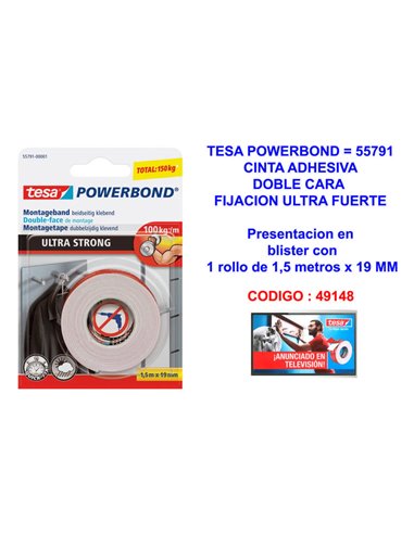 Fita adesiva dupla face TESA Powerbond Ultra 1,5mx 19mm 55791