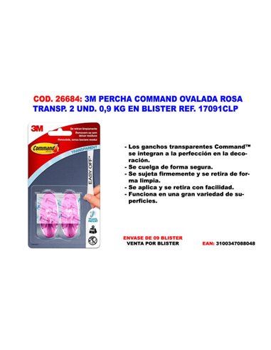 3M Percha Ovalada Rosa Transparente 2 Und 0,9 Kg 17091 CLP