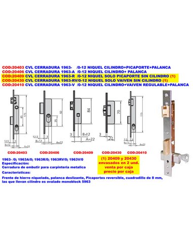 CVL LOCK 1963-R/0-12 NIQ ONLY BOX PICAP 2 UNITS PRICE PER BOX