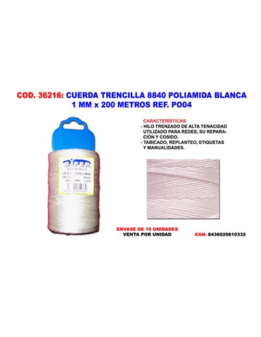 Corda Treccia 8840 Poliammide Bianca 1 mm x 200 Metri