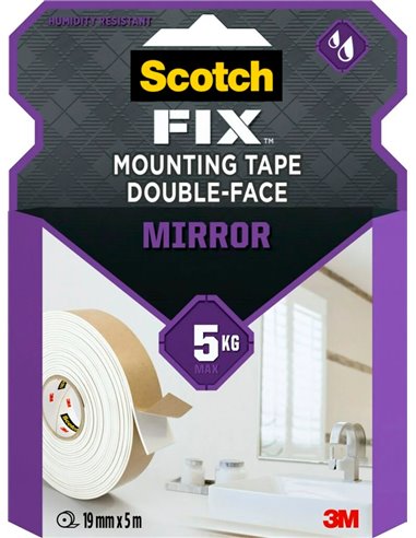 Cinta doble cara de montaje espejo 1.5m x 19mm 3M Scotch 4496W