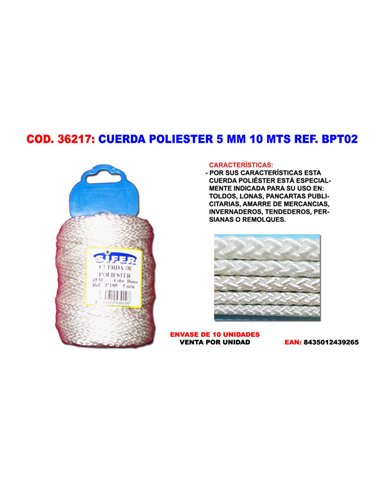 Polyester rope 5 mm 10 meters BPT02