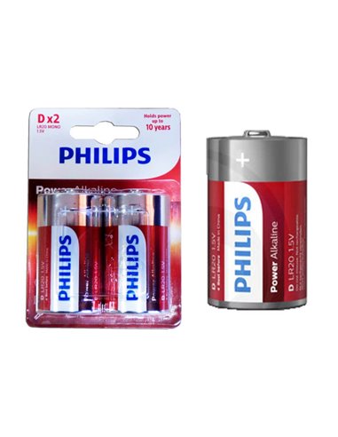 Pilas Alcalinas Philips Powerlife LR20 D Blister 2 Unidades