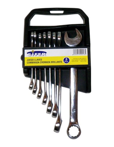 SIFER 8-piece combination wrench set chrome plated 6-19 BJT196 and 1527