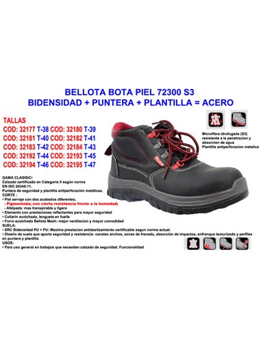 Bota de piel S3 72300 número 44 con bidens, punt y plantacero