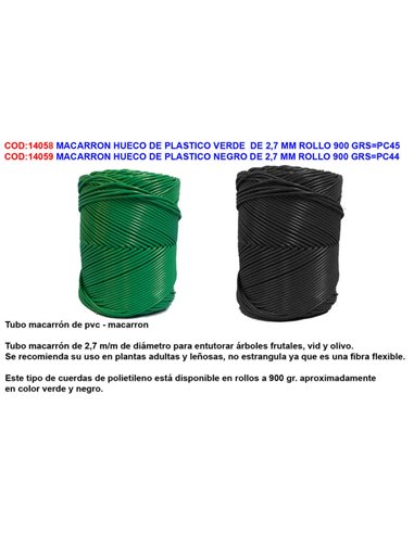 Macarrón hueco de plástico verde 2,7 mm 900 g