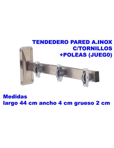 Conjunto de Varal de Parede em Aço Inox com Parafusos e Polias 44cm x 4 x 2 - 301012