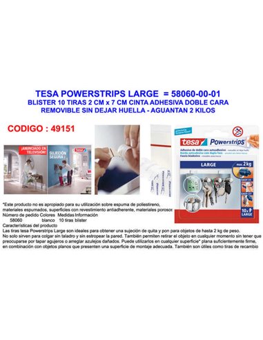 Double-sided adhesive tape TESA POWERSTRIPS LARGUE BL-10 58060-00-01