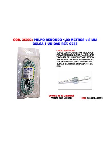 Pulpo Redondo 1 Metro x 8 mm CE58 Bolsa 1 Und CE09