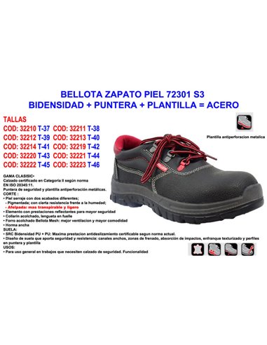 Bellota 72301 Chaussure en cuir S3 numéro 40 avec bout et semelle en acier