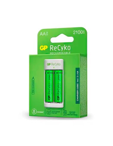 Carregador USB GP para 2 pilhas AA/AAA + 2 pilhas AA 2100mAh G535