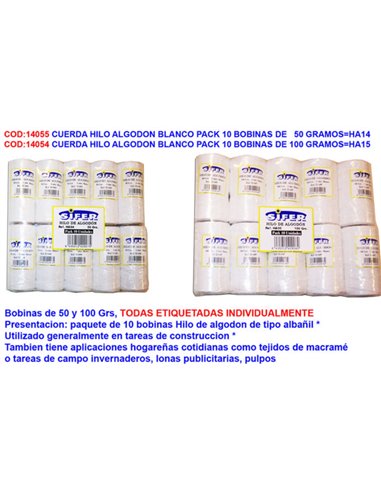 Corde de fil de coton blanc lot de 10 bobines de 50 grammes