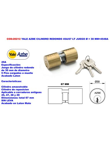 Yale Azbe 45A/67 LT Round Cylinder Set 30 mm 4548A