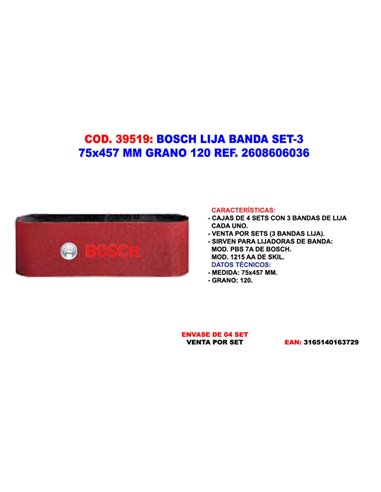 BOSCH Belt Sandpaper Set 75x457 GR1202 608 606 036