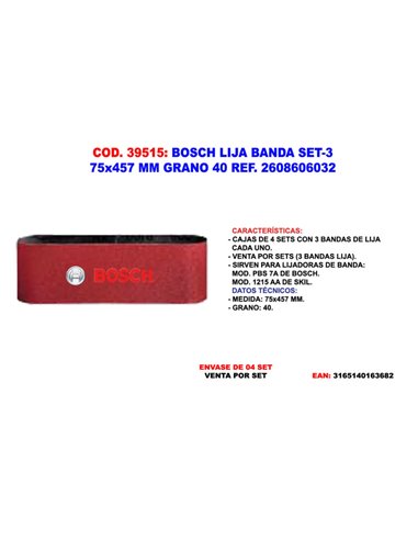 Conjunto de lixadeira de cinta Bosch 75x457 GR 402 608 606 032