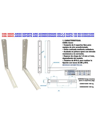 Air conditioning support kit 450x2.0 up to 120 kg