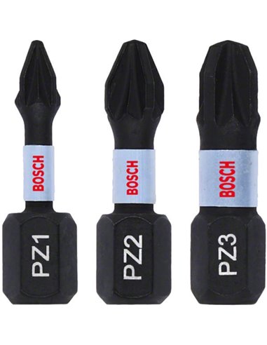 BOSCH BOITE 3 POINTS D'IMPACT PRO POZIDRIV PZ1/2/3 25mm 2608522471