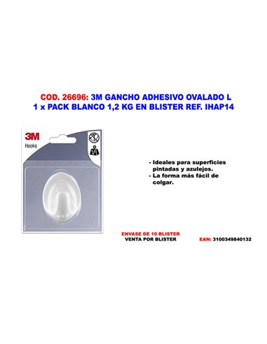 Gancho Adesivo Oval Pacote 1 kg Branco 3M IHAP14