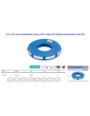 Nastro Forato Curvo CI-PE 17/08x10 mt Ferro Zincato