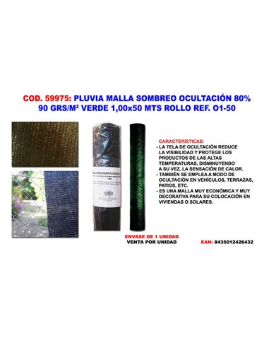 Malla Sombreo Verde 90g/m2 1,00x50 m Rollos