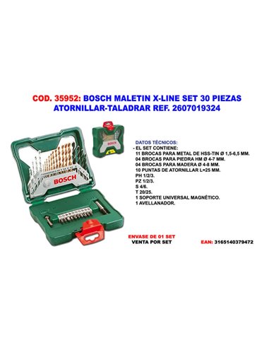 Jeu de 30 pièces de vissage et de perçage Bosch X-Line 2607019324