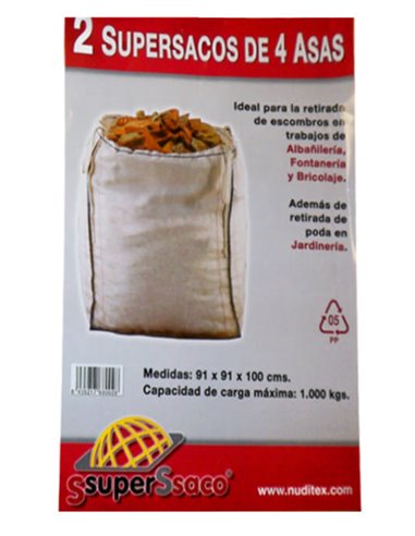 Saco Super Sack Ráfia para Detritos 4 Asas 1000 kg 90x90x90 (2 unidades)