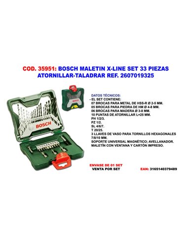 Set de 33 Piezas Bosch X-Line para Atornillar y Taladrar 2607019325