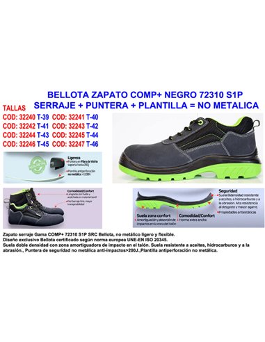 BELLota Comp+ Shoe 72310 Size 41 S1P Suede with Non-Metallic Toe and Insole