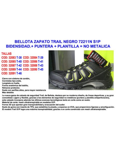 BELLOTA ZAPATO TRAIL 72211N N39 S1P BIDENS PUNT PLANT NO METAL