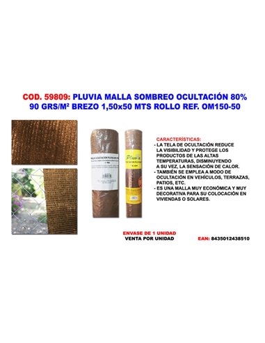 Malla Sombreo de Brezo 90g/m2 1,50x50 m Rollos