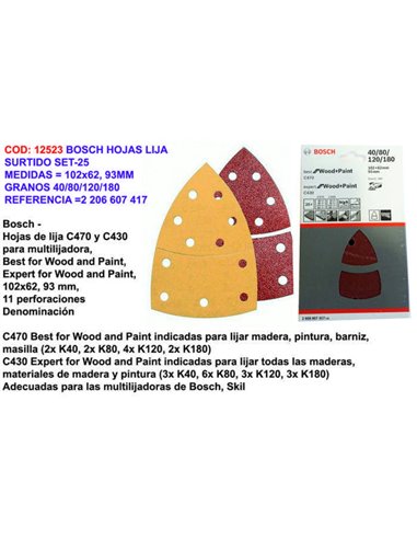 Bosch Assortiment de feuilles abrasives GR40/80/120/180 25102x62,93 mm