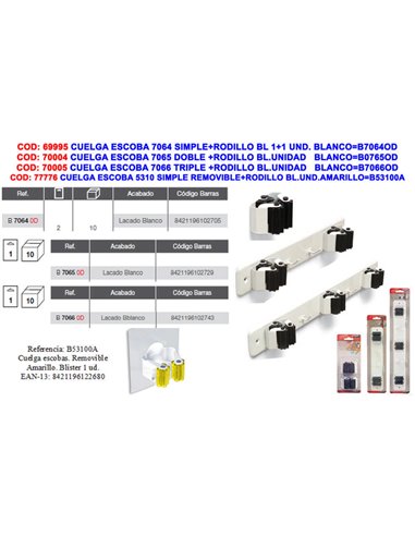 Porta vassoura duplo BRINOX com rolo e 2 cabides 7065