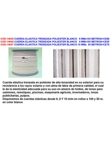 Corde élastique tressée en polyester blanc 8 mm x 100 mètres CE05