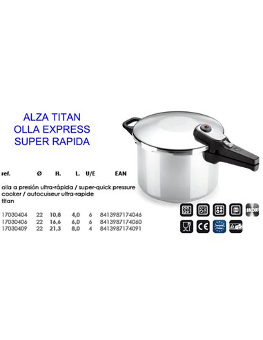 Olla Expres Super Rápida Alza Titan 4 Litros 17030404